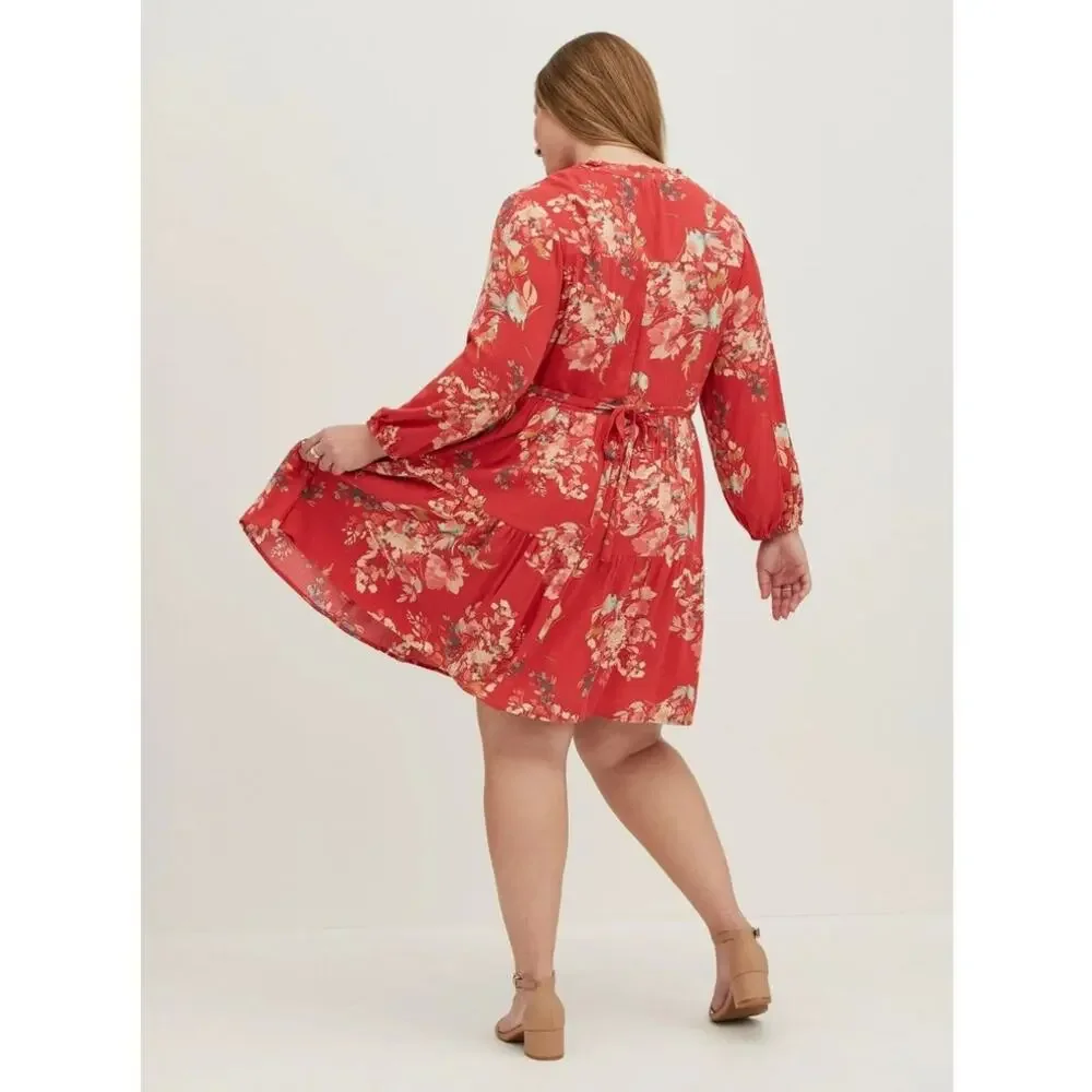 Torrid Voluminous Crinkle Gauze Floral Red Dress | Size 0 (Fits L/12) - Picture 2 of 11